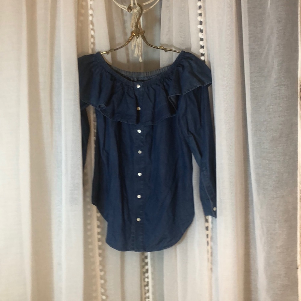 Ann Taylor Off-the-Shoulder Chambray Top